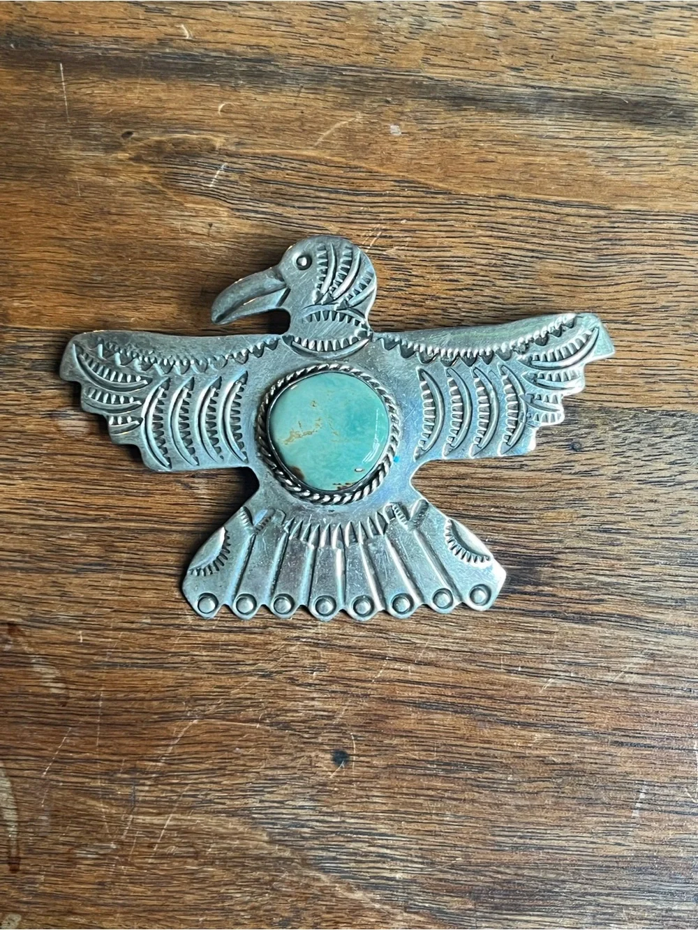 Turquoise Accent Sterling Silver Bird Pendant and Brooch - Native American